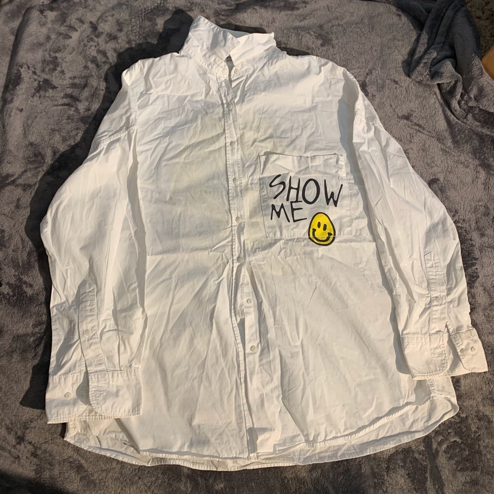 White Buttondown Shirt with Graphic